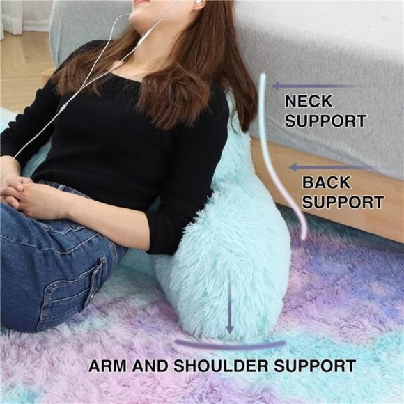 Faux Fur Reading Pillow Bed Wedge Large Adult Children Backrest with Arms Back - Picture 5 of 7